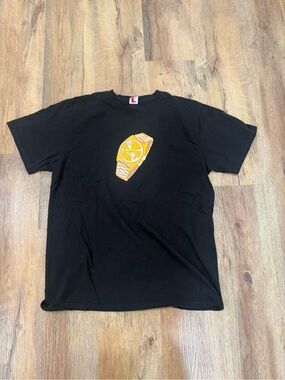 Black Short-Sleeve Tee with Yellow Watch Graphic